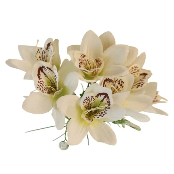 Flower Barn Other - White Orchid Artificial Flowers with Greenery 6 Stem Bundle Faux Silk Wedding Fl